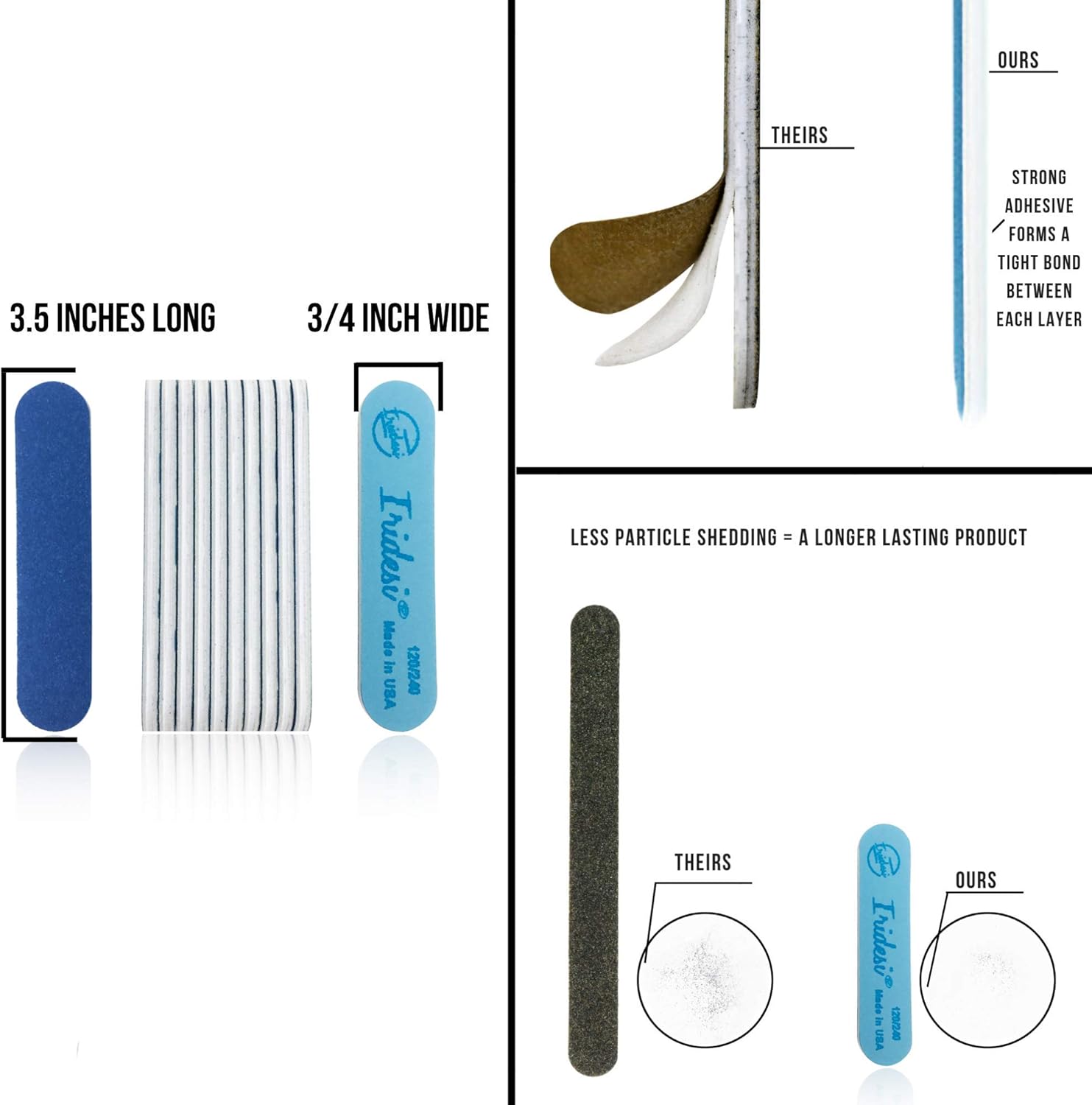 Iridesi Professional Mini Blue Finger Nail Files 120/240 Washable Emery Boards 3-1/2 by 3/4 Inches 12 Fingernail Files Per Pack